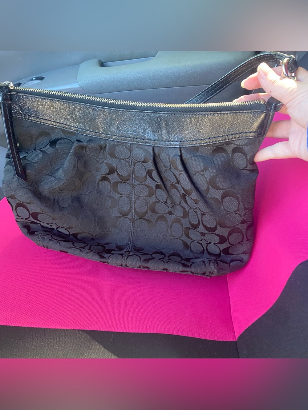 Coach Black Signature Jacquard Hobo Shoulder Bag